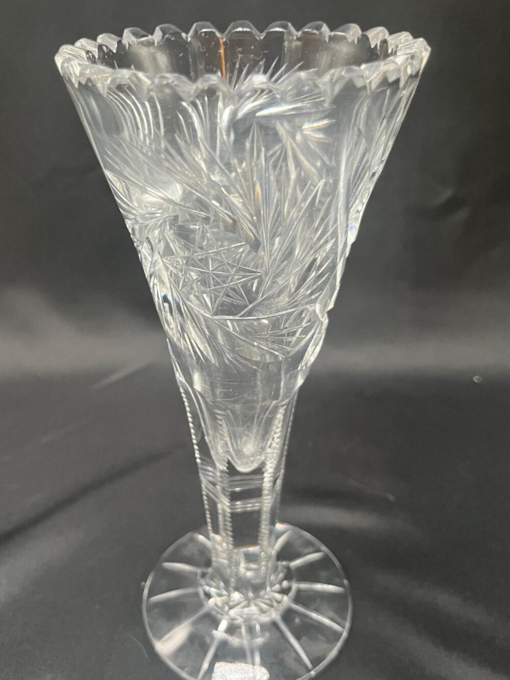 Antique American Brilliant Period Cut Glass Trumpet Vase